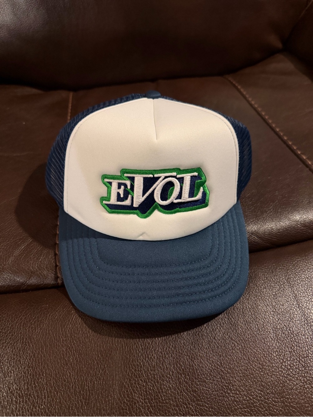 EVOL Trucker Hat - White Front with Navy & Green Accent